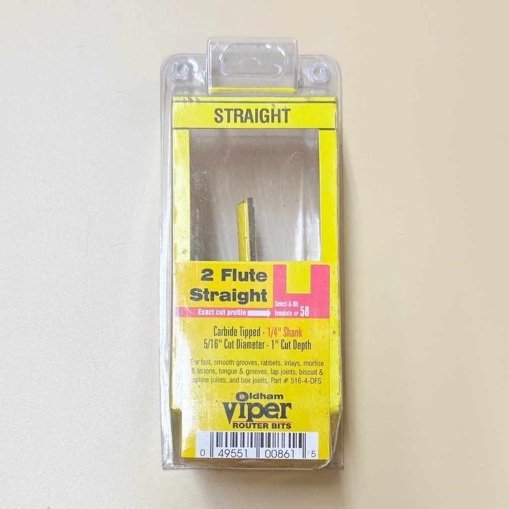 Oldham Viper 5/16" 2 Flute Straight Router Bit 1/4" Shank Carbide Tip